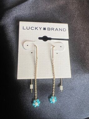 Lucky Brand Gold-Tone Drop Earrings with Turquoise Bead Flowers